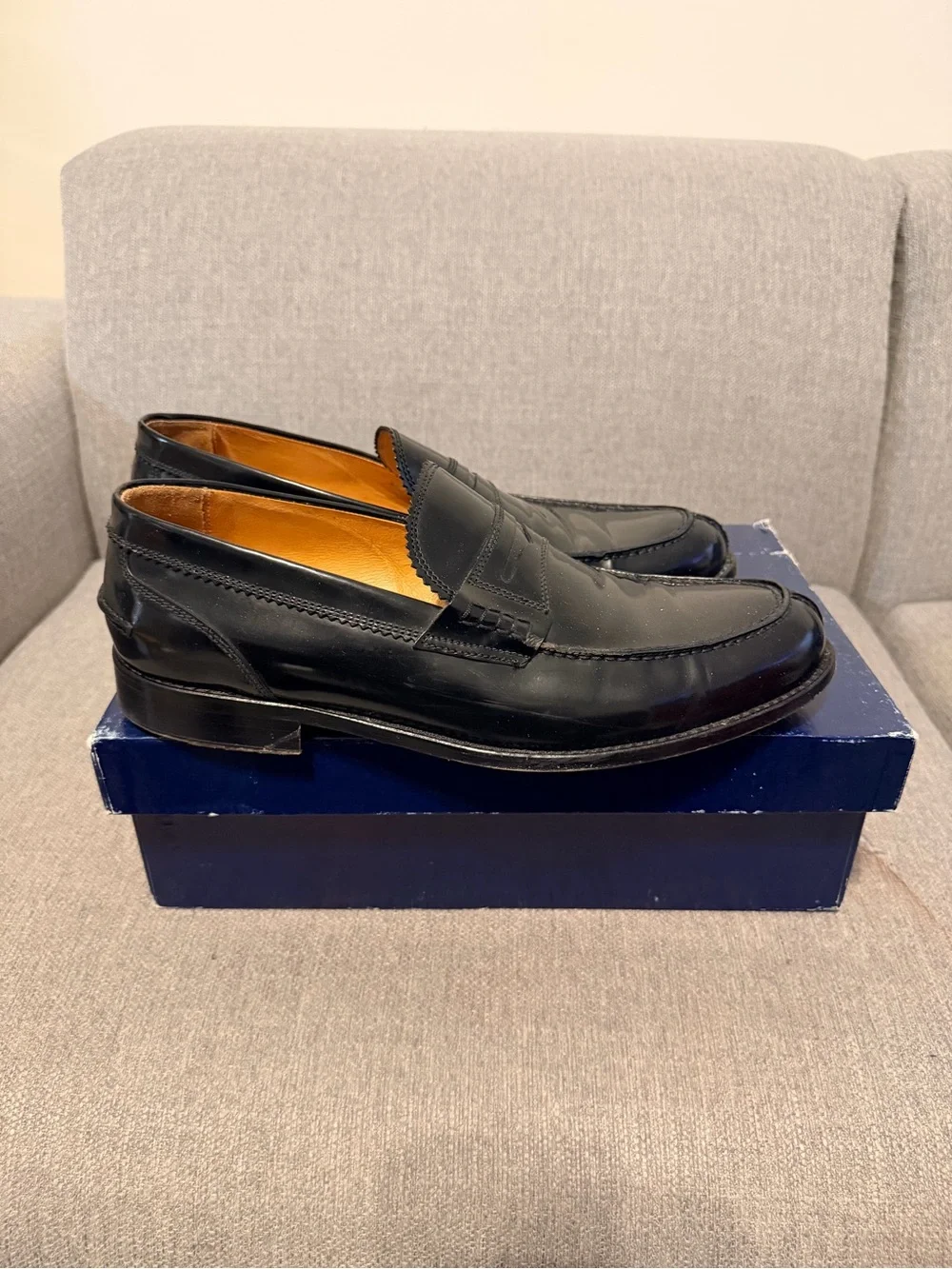 Cantarelli Black Leather Penny Loafers with Tan Interior